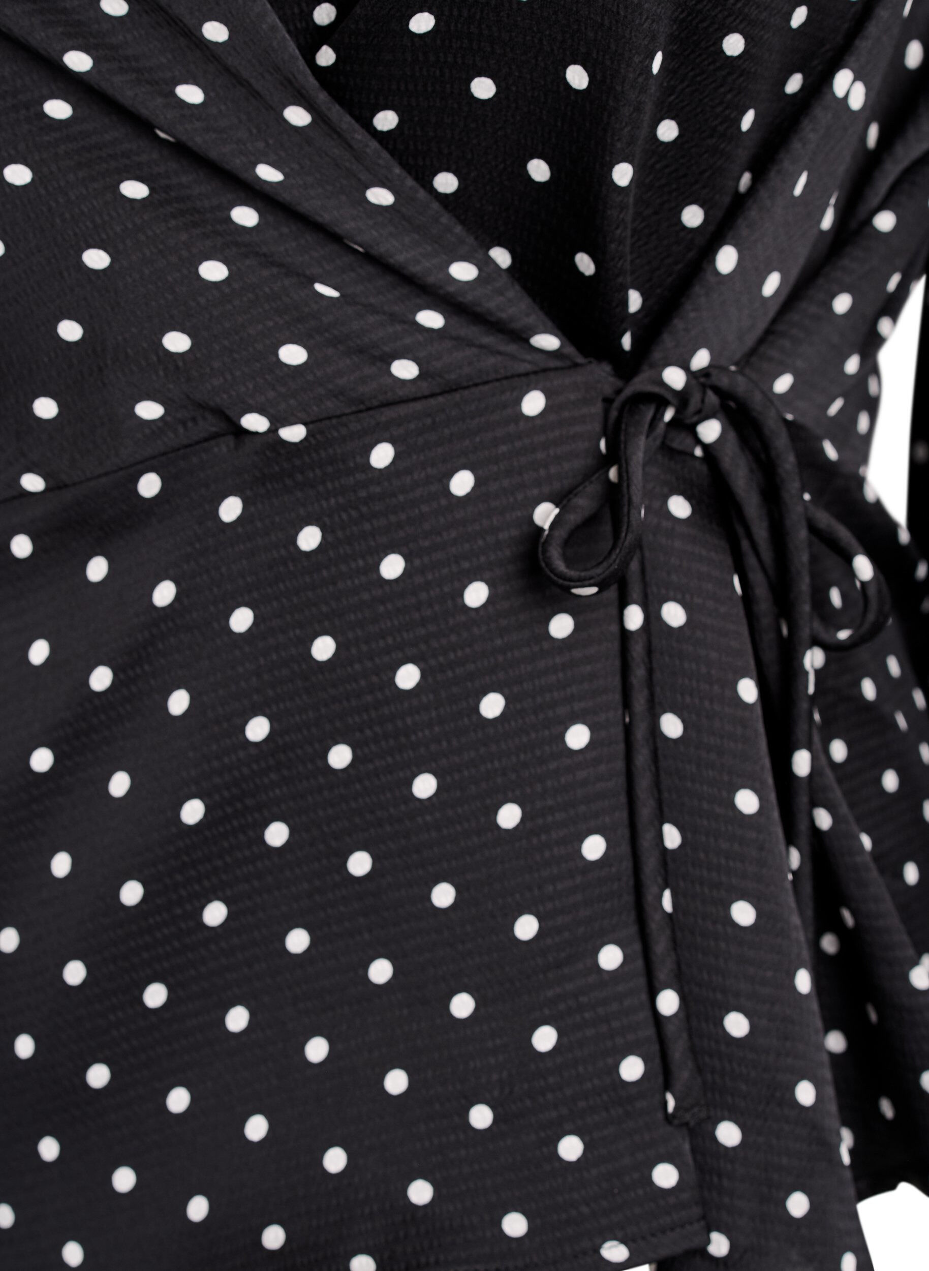 ZizzifashionPolka dot blouse with tie-fastening and 3/4-sleeves, Black, Packshot image number 3