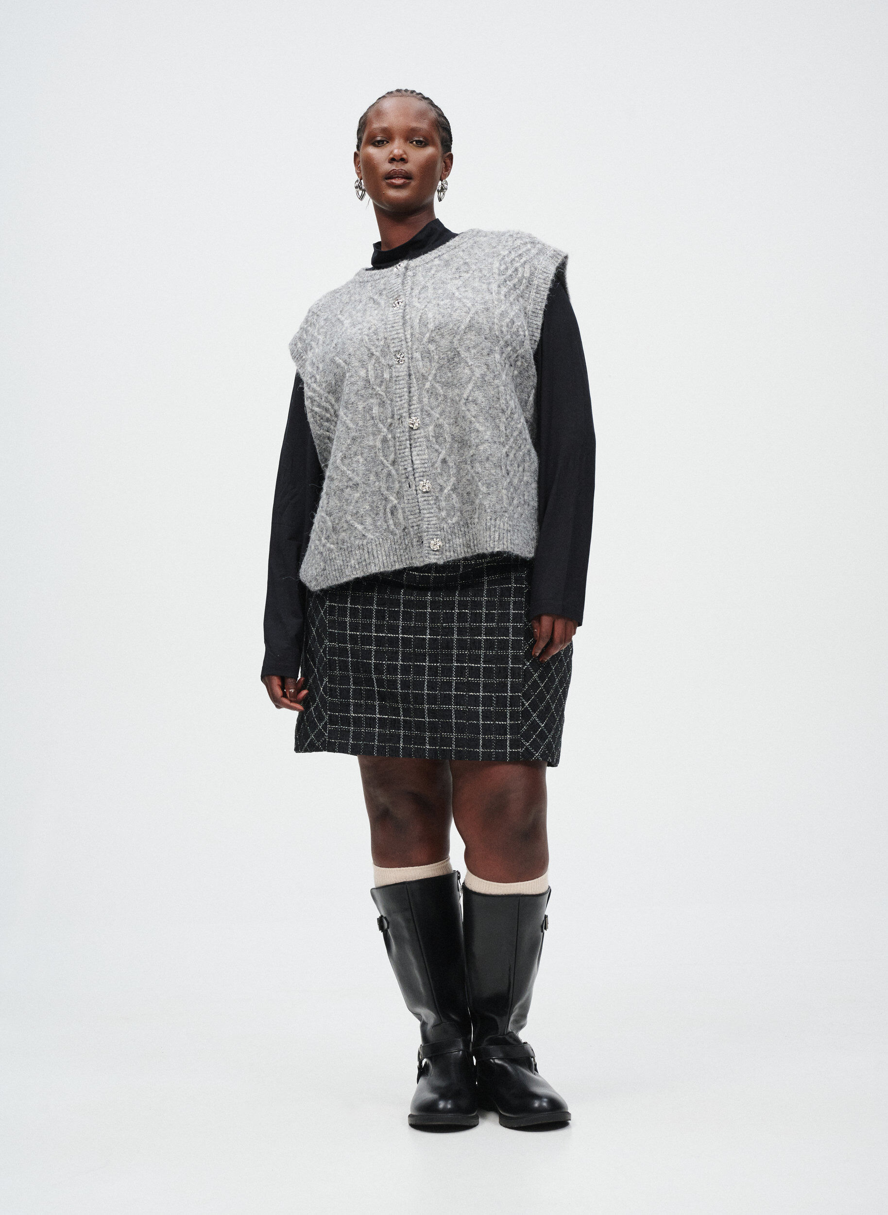 Zizzifashion Long-sleeved blouse with high neck, Black, Image image number 0