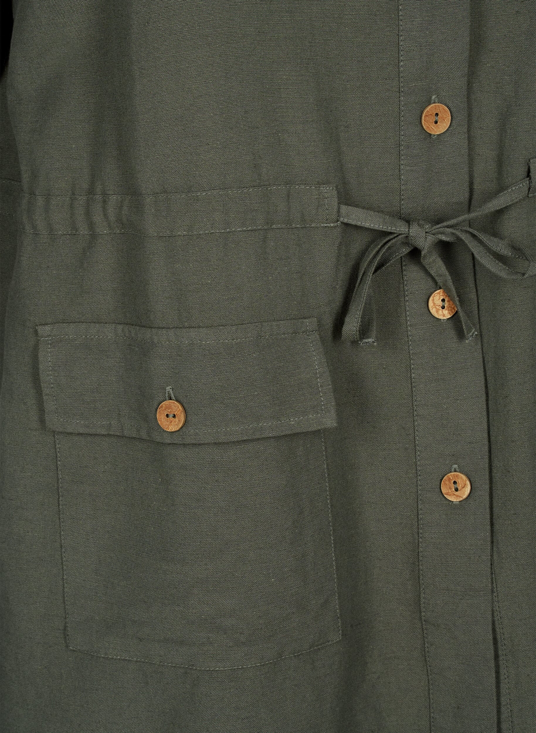 Zizzifashion Linen blend shirt with pockets, Thyme, Packshot image number 3