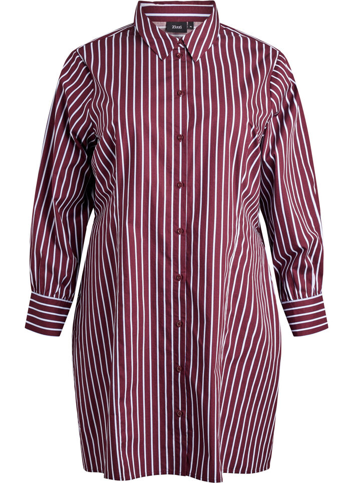 Striped shirt dress with an elasticated waist, Dark Bordeaux, Packshot image number 0