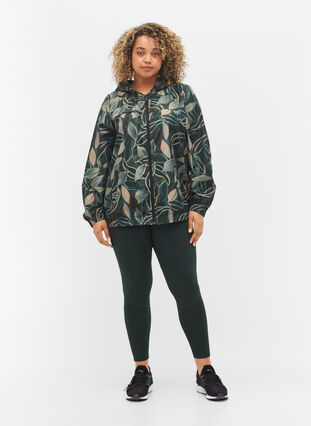 Printed hooded workout jacket with zip, Leaf Print, Model image number 3
