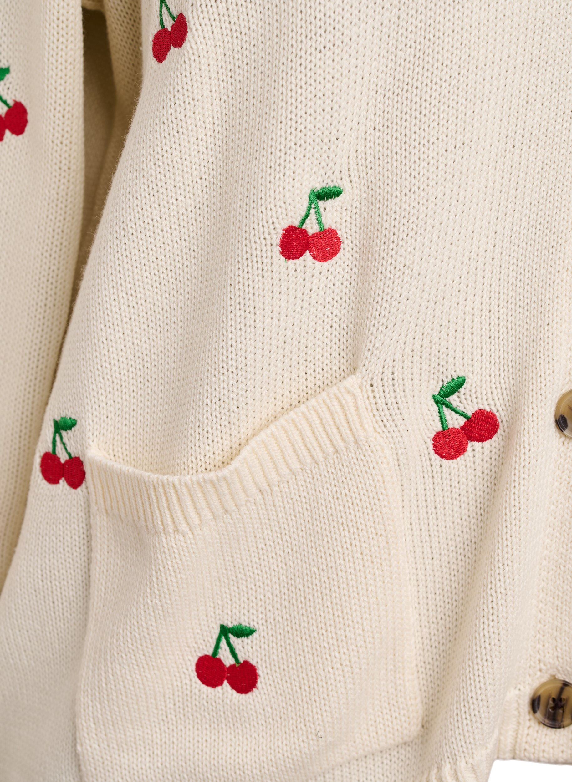 Zizzifashion Knitted cardigan with cherry embroidery, Vanilla, Packshot image number 3