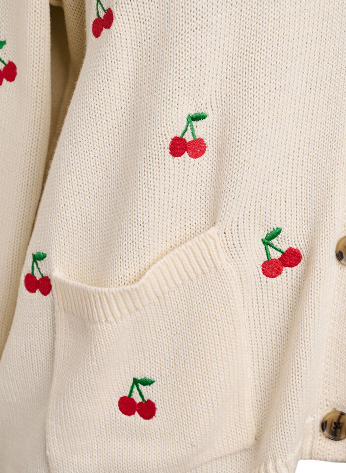 Knitted cardigan with cherry embroidery, Vanilla, Packshot image number 3