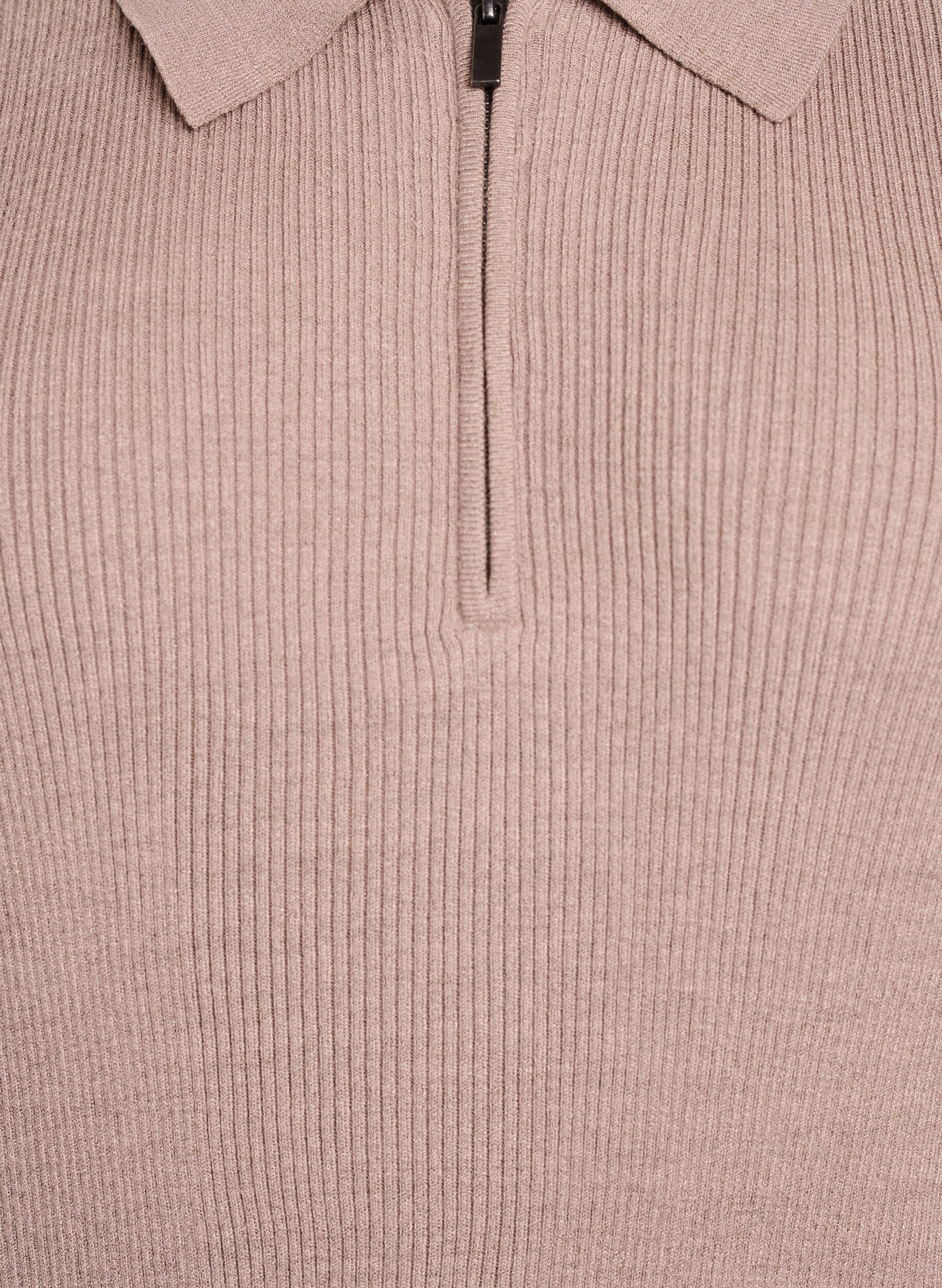 Zizzifashion Rib-knitted pullover with polo collar and zip, Beige, Packshot image number 2