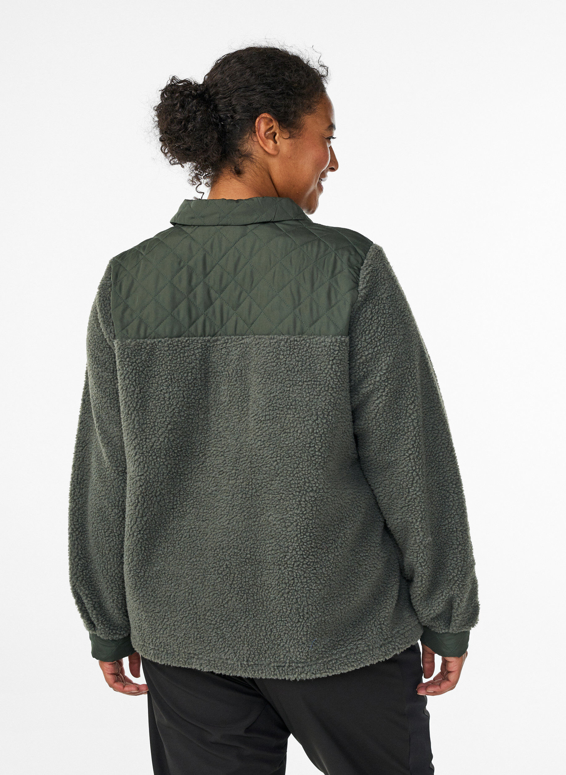 Zizzifashion Fleece jacket with quilted details, Green, Model image number 2
