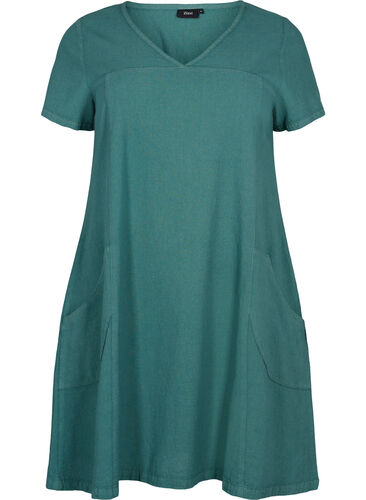 Short-sleeved cotton dress, Sea Pine, Packshot image number 0