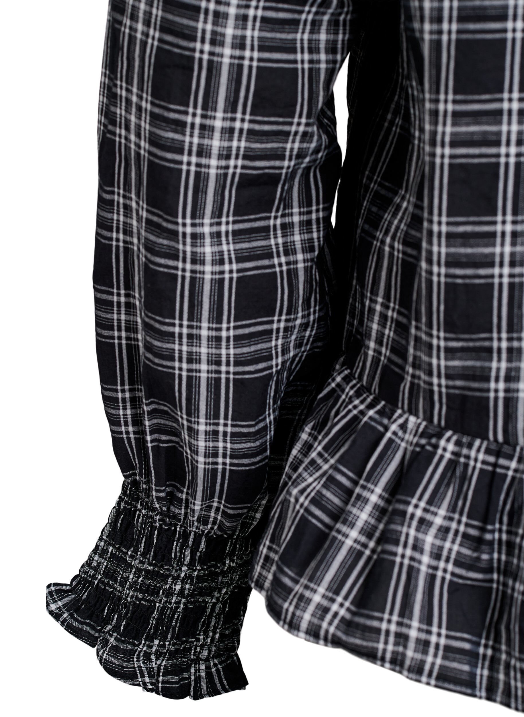 Zizzifashion Blouse with checks and ruffle details, Black, Packshot image number 3