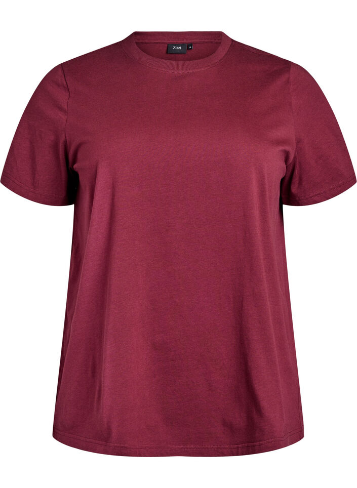 Basic cotton t-shirt with a round neck, Dark Bordeaux, Packshot image number 0