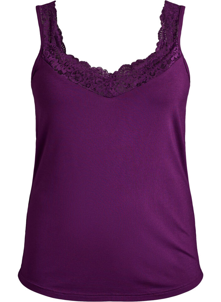 Viscose top with lace edge, Purple, Packshot image number 0