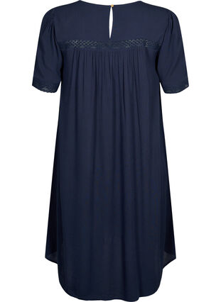 Viscose dress with lace band, Navy, Packshot image number 1