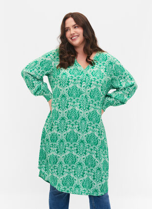 Printed viscose dress, Jolly Green Oriental, Model image number 0