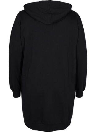 Long cotton sweat cardigan with hood, Black, Packshot image number 1
