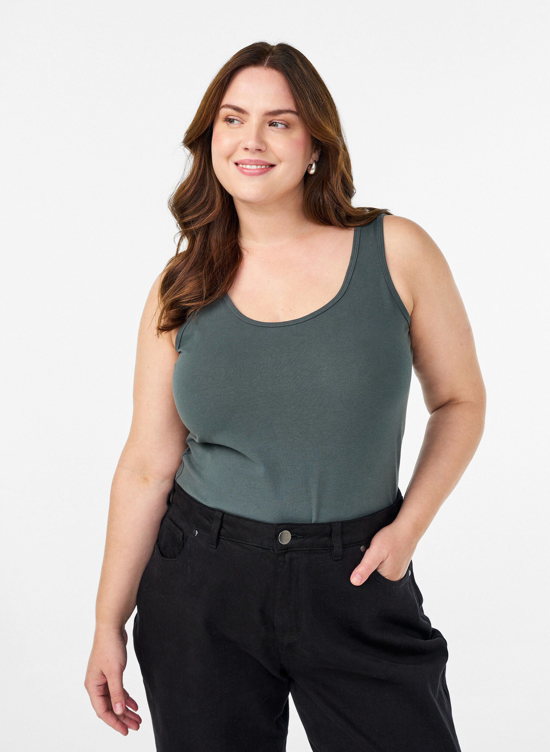 Solid color basic top in cotton, Green, Model