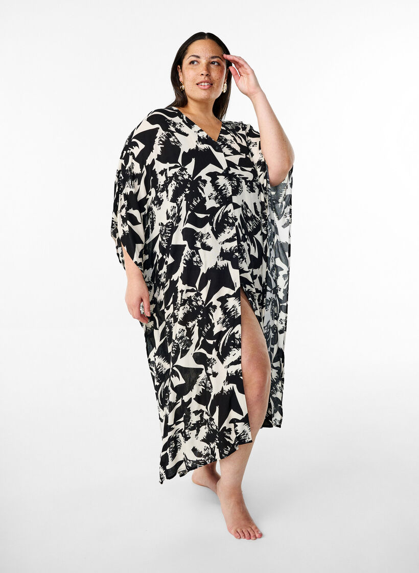 Kaftan beach dress with buttons, Beige, Model image number 0