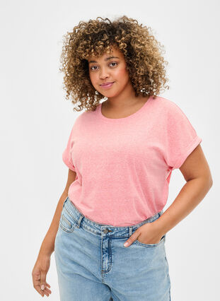 Melange t-shirt with short sleeves, Living Coral Mel., Model image number 0