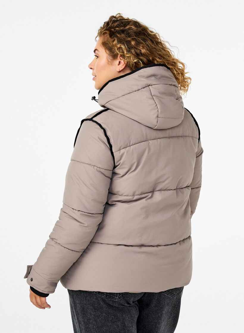 Short puffer jacket with contrast details, Beige, Model image number 2