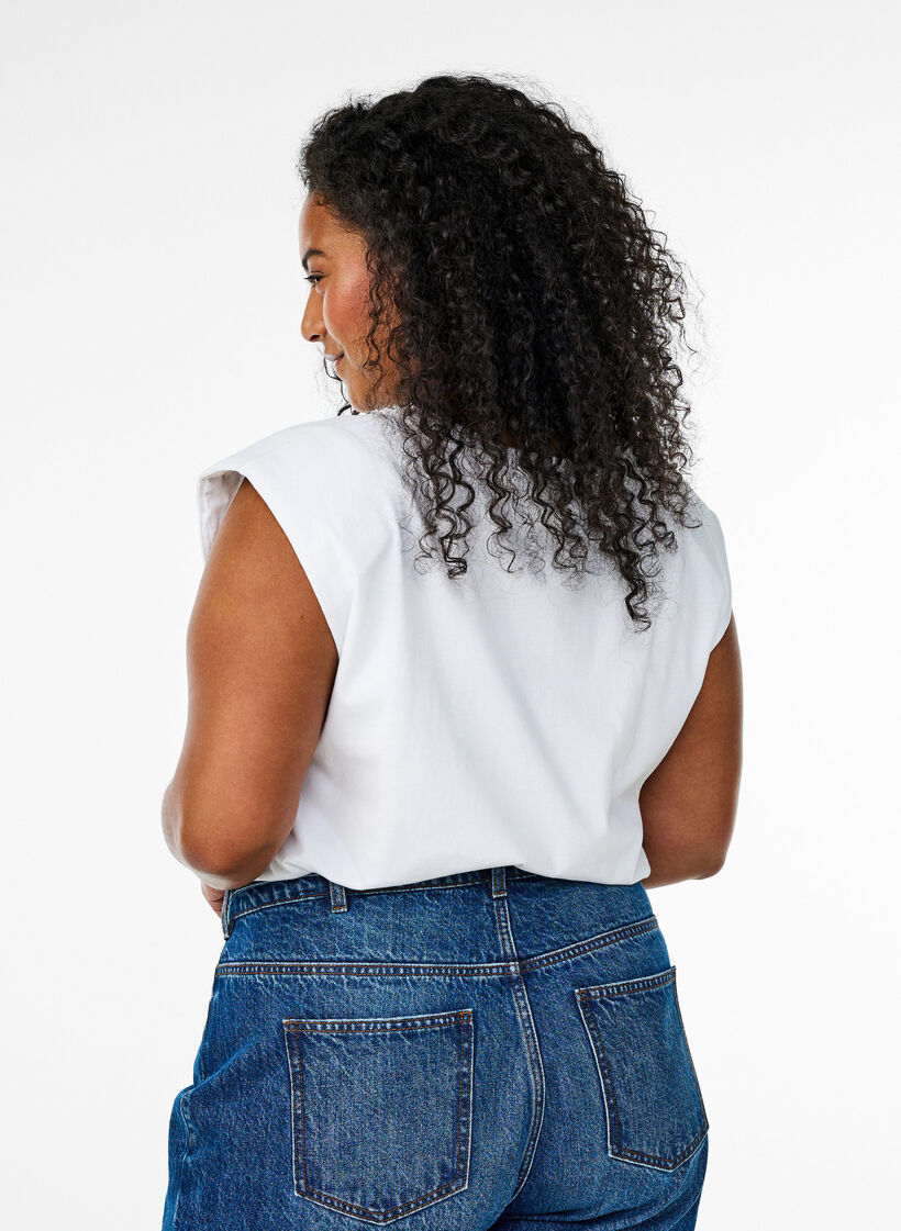 Sleeveless jersey blouse with shoulder pads, White, Model image number 2