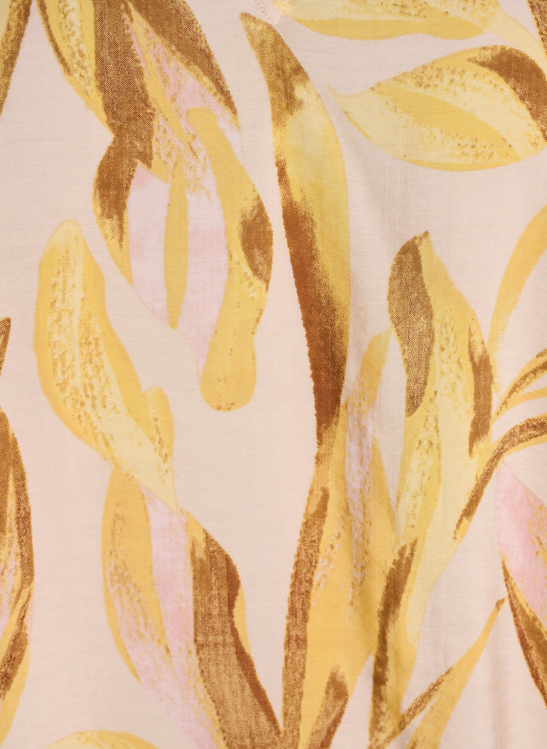 ZizzifashionViscose blouse with leaf print and ruffle details, Yellow, Packshot image number 2