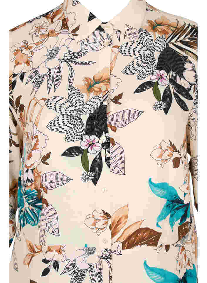 Floral print viscose shirt dress, Brown Flower AOP, Packshot image number 2