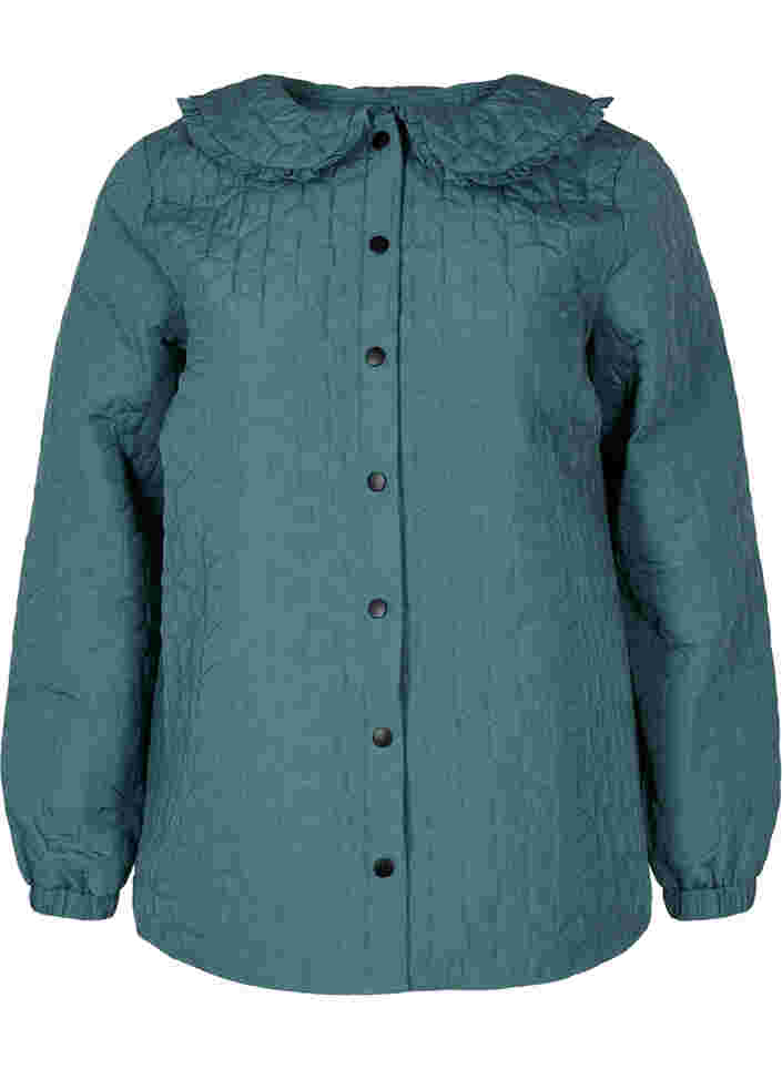Quilted jacket with collar and frills, Sagebrush Green, Packshot image number 0