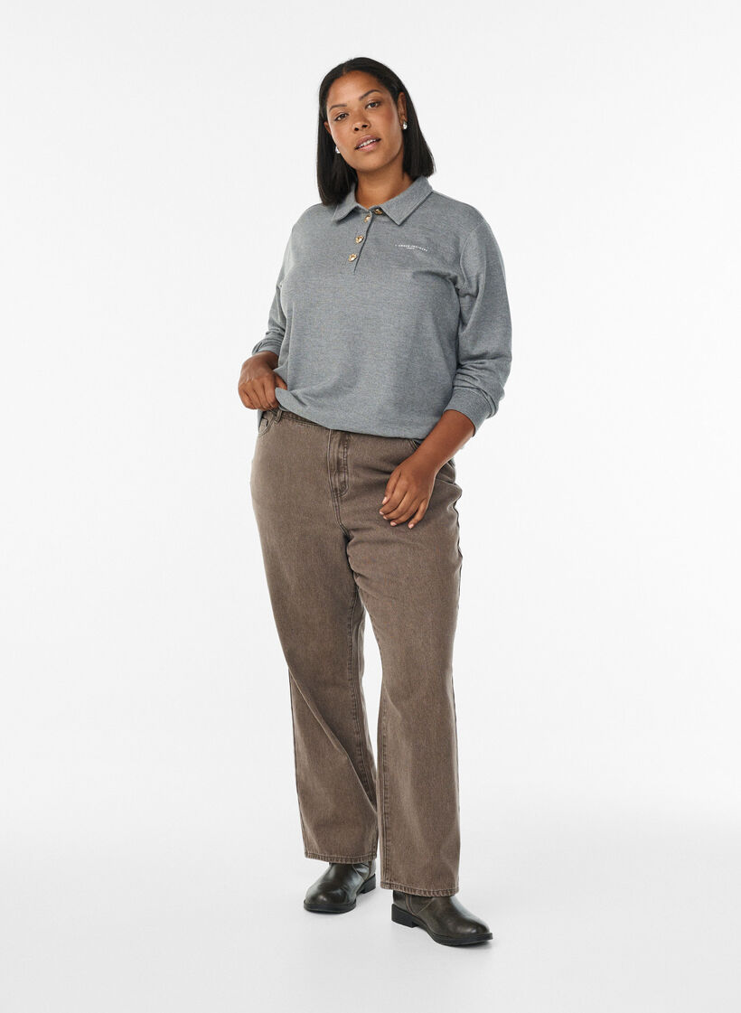 Sweat polo shirt with decorative buttons, Grey, Model image number 1