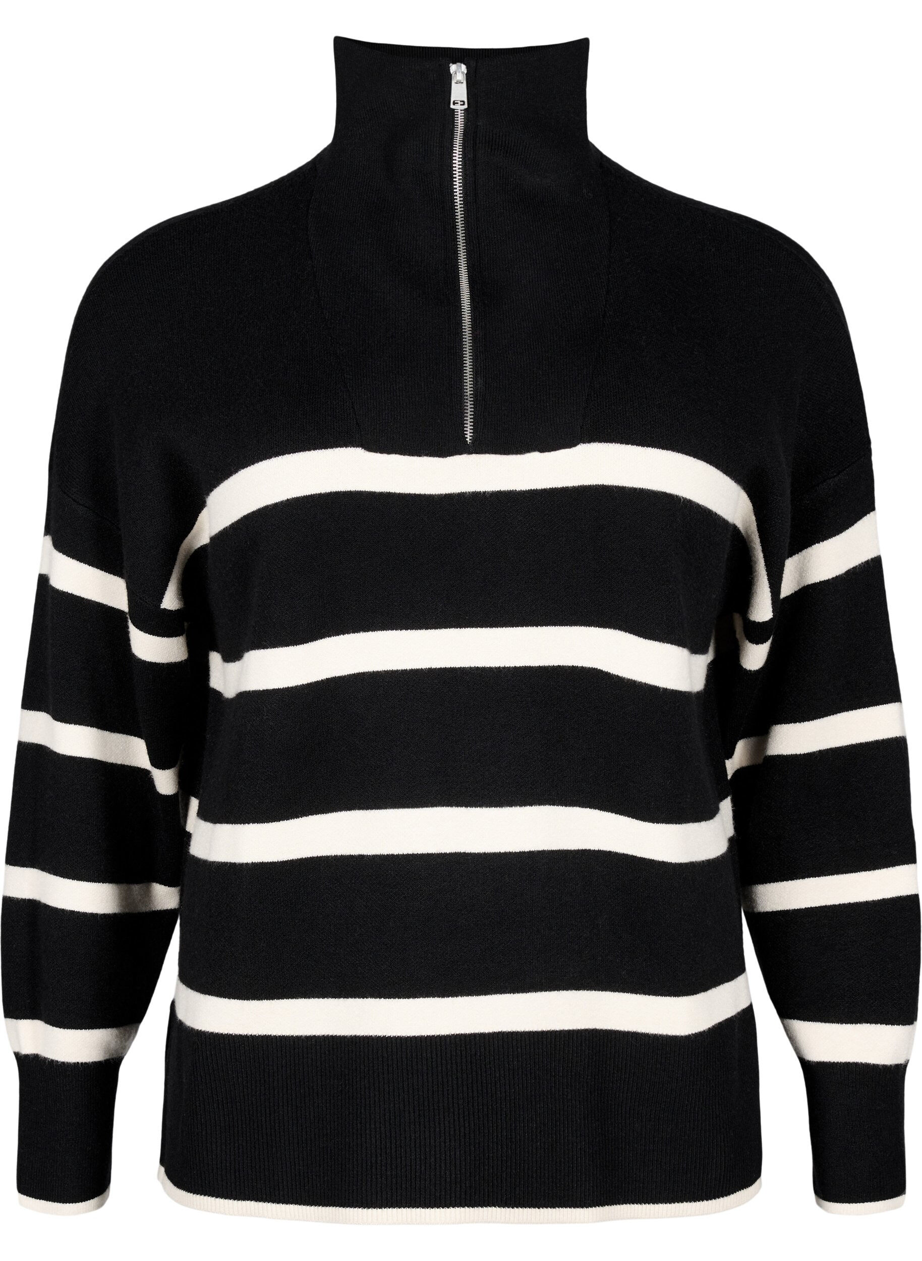 Zizzifashion Pullover with stripes and high collar	, Black w. Birch, Packshot image number 0