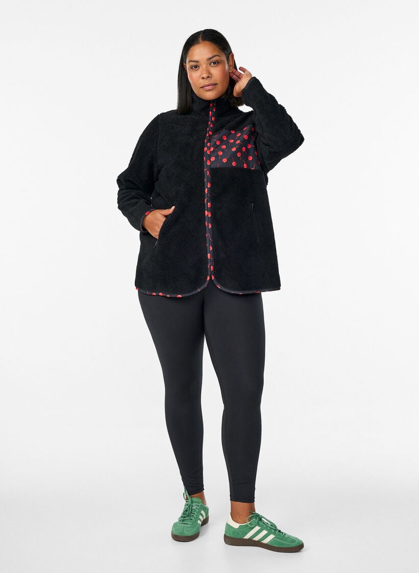 Teddy-fleece jacket with cherry details, Black, Model image number 1