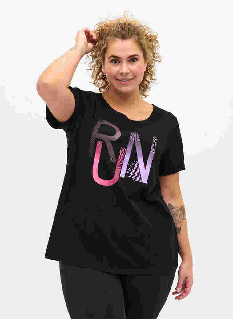 Sports t-shirt with print, Black Run, Model