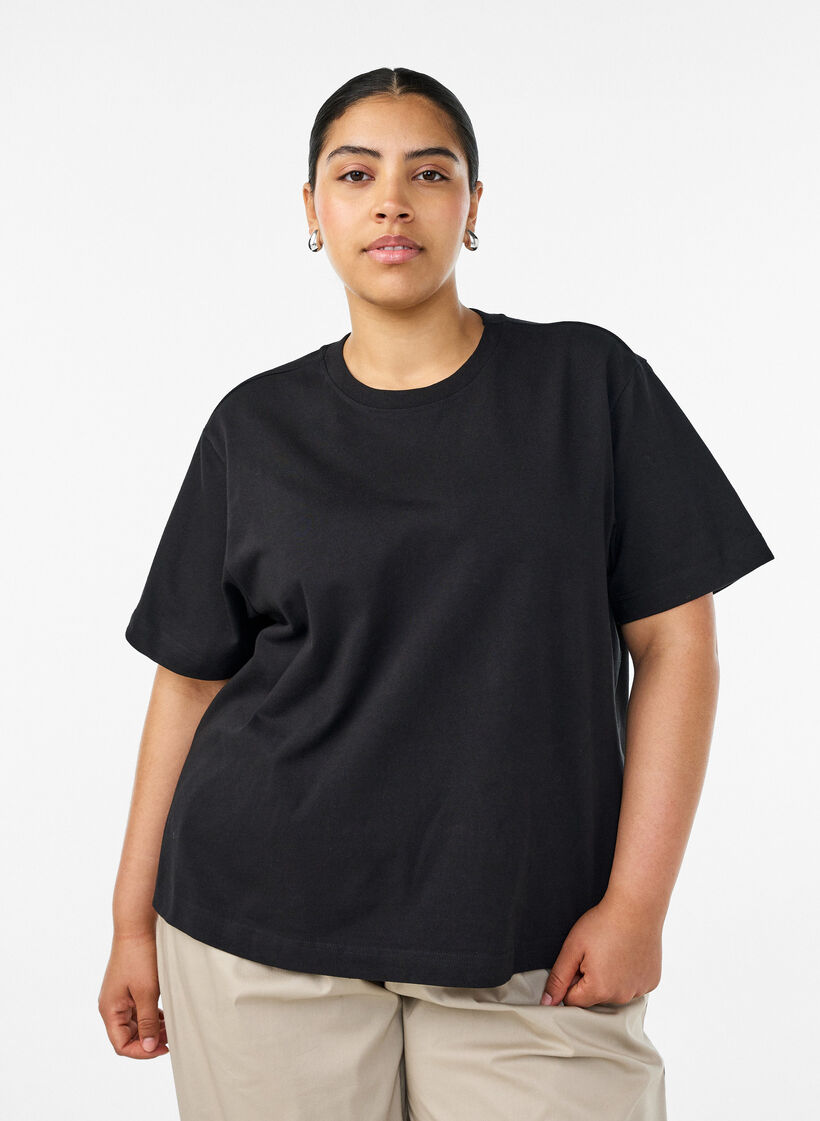 Boxy cotton T-shirt, Black, Model image number 0