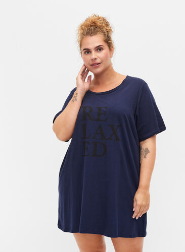 Oversized night t-shirt in organic cotton, Peacoat W. relaxed, Model image number 0