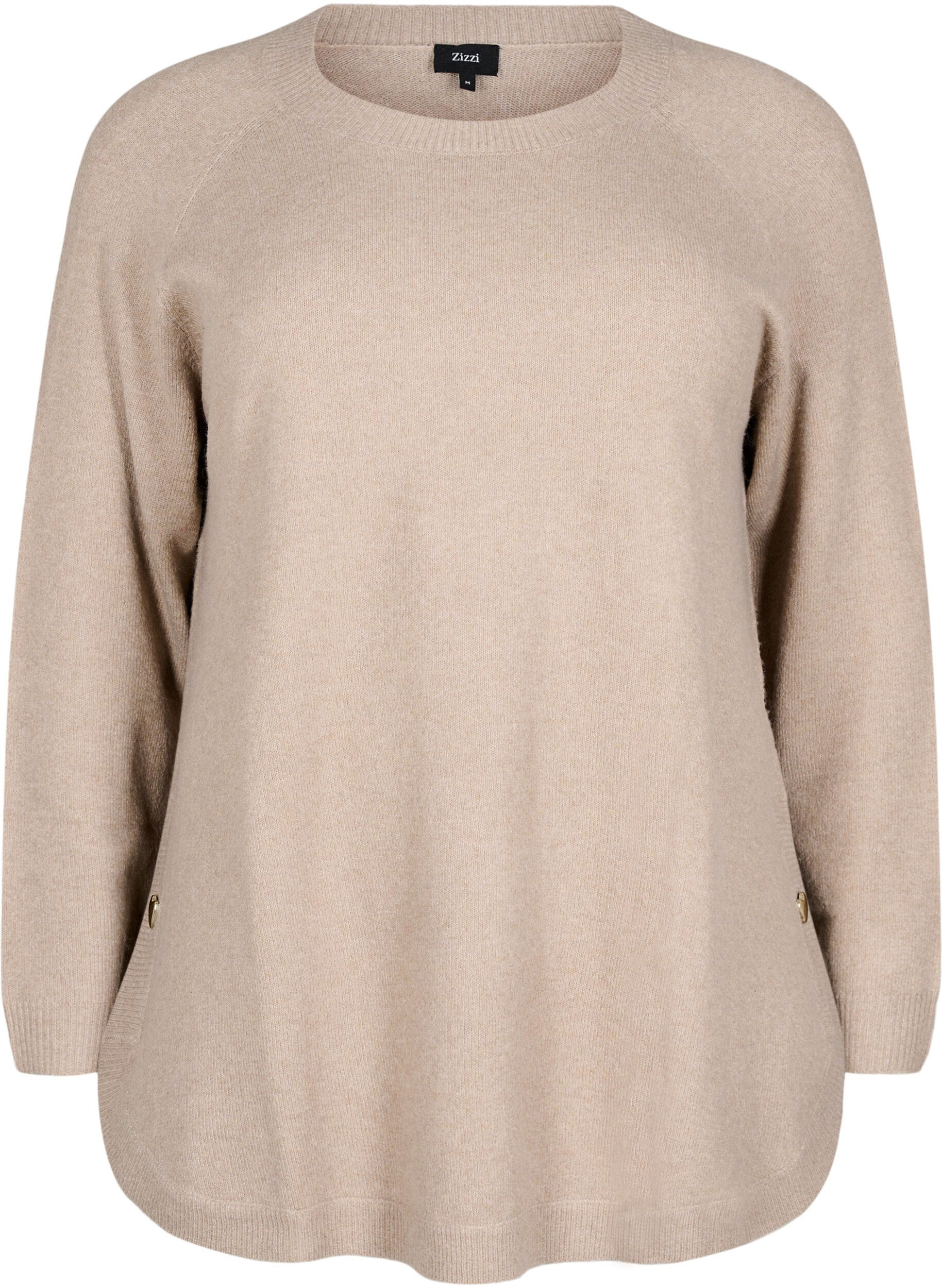 Zizzifashion Long knitted blouse with button detail at the side, Simply Taupe Mel., Packshot image number 0