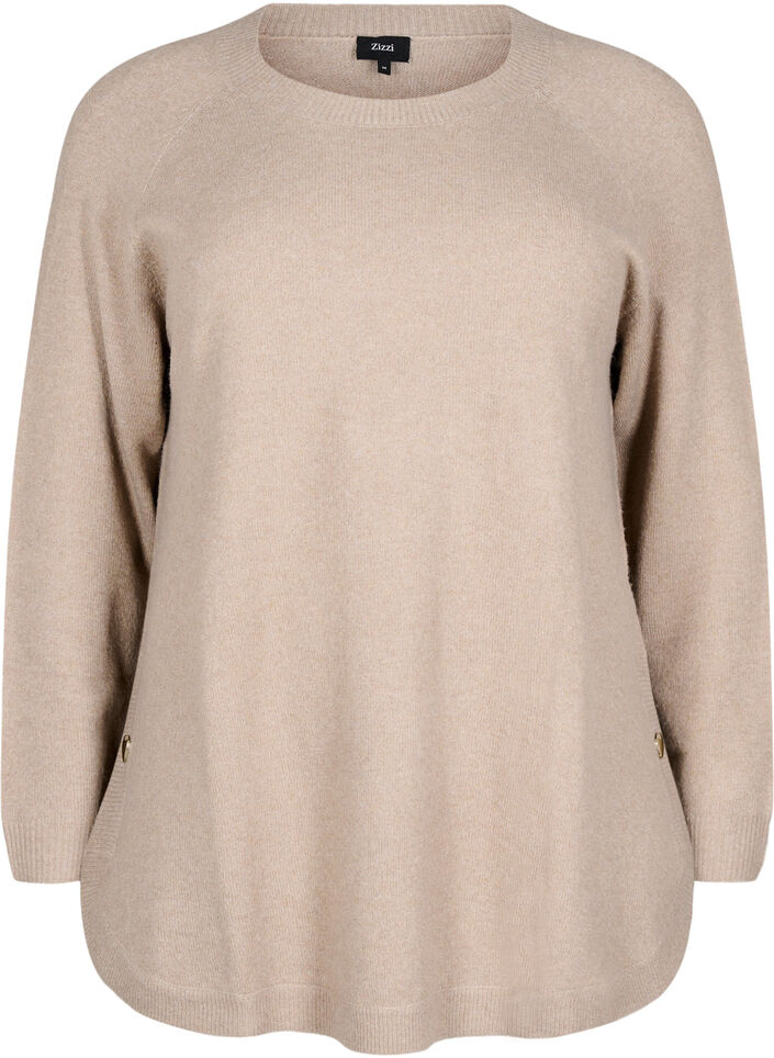 Long knitted blouse with button detail at the side, Simply Taupe Mel., Packshot image number 0