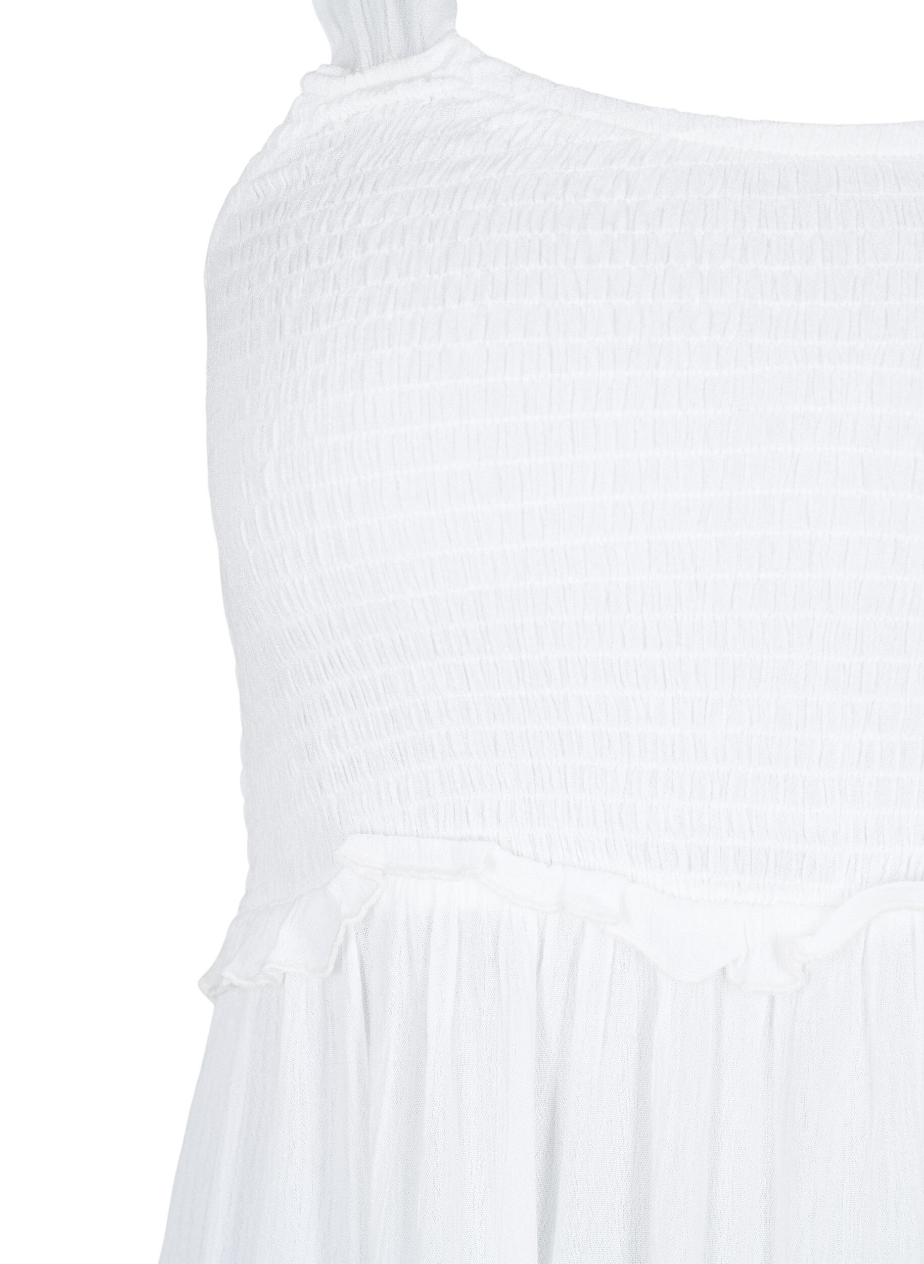 Zizzifashion Viscose midi dress with smock, Bright White, Packshot image number 2