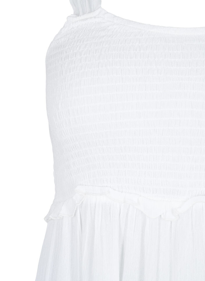 Viscose midi dress with smock, Bright White, Packshot image number 2