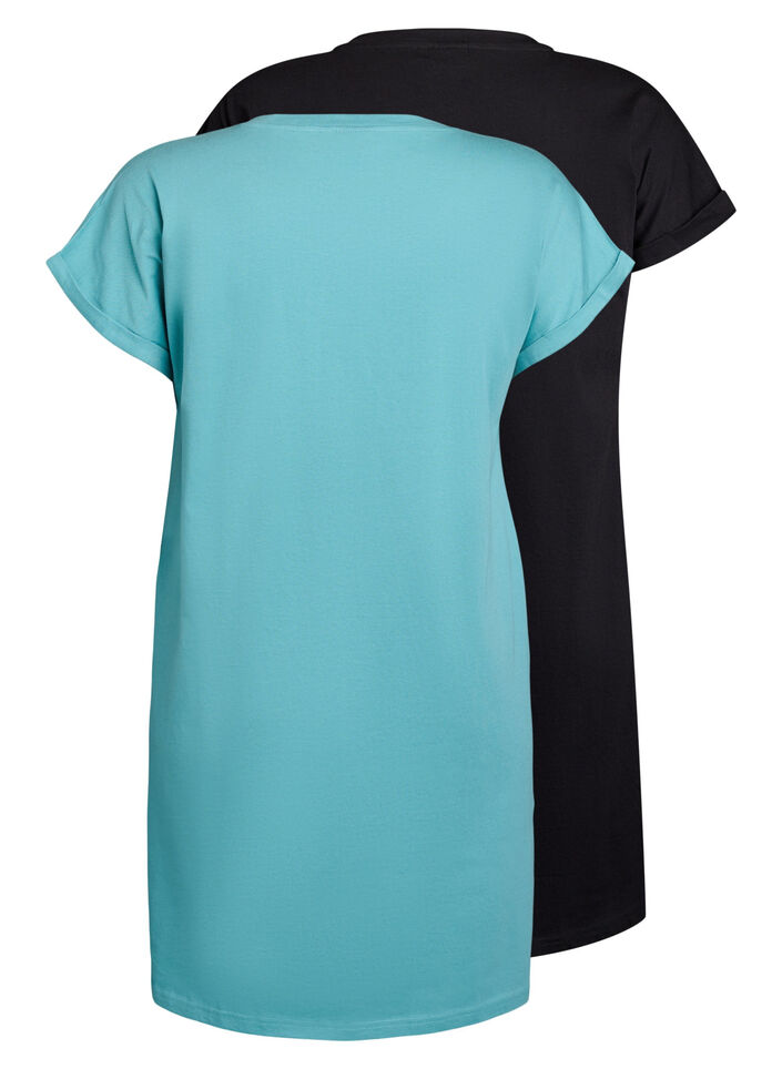 2-pack T-shirt dress with short sleeves, Blue, Packshot image number 1