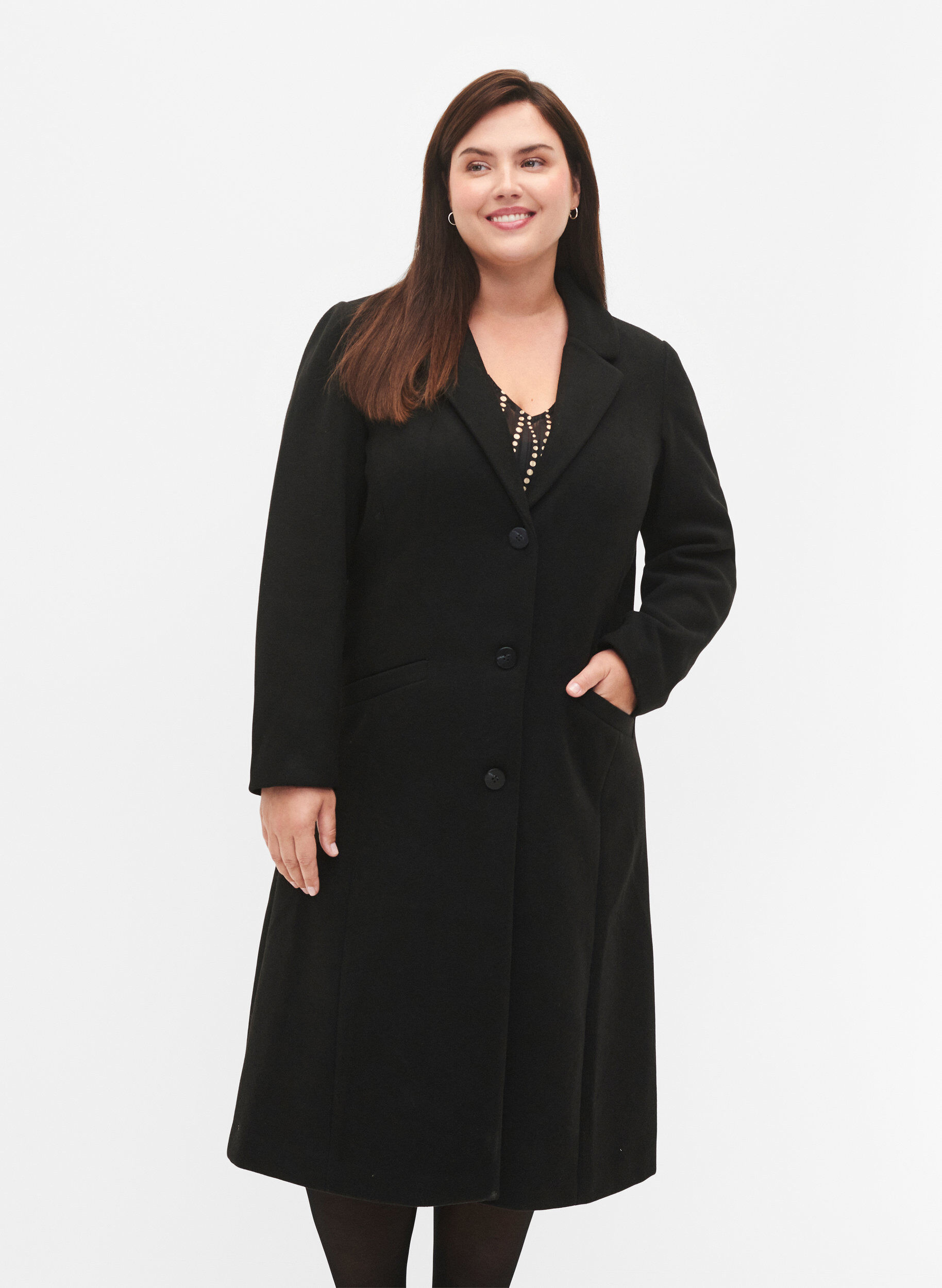 Zizzifashion Coat with buttons and pockets, Black, Model image number 2