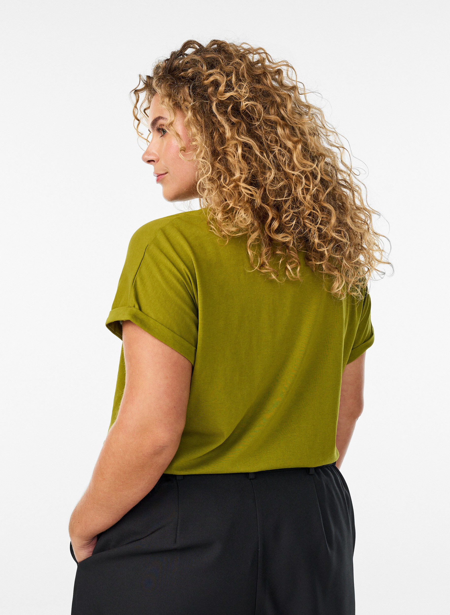 ZizzifashionShort sleeved cotton blend t-shirt, Green, Model image number 2