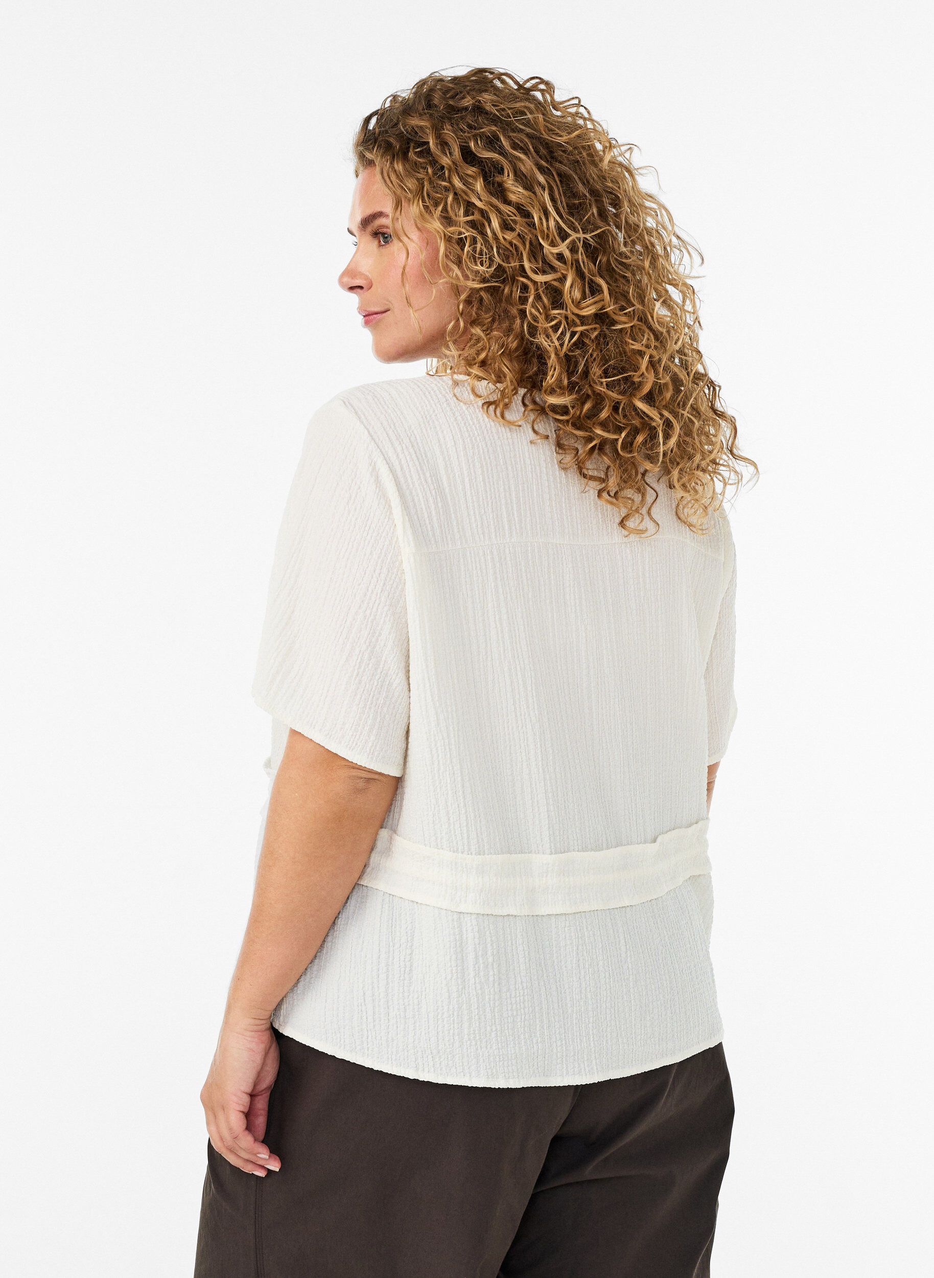 ZizzifashionBlouse with texture and a tie-waist, Vanilla, Model image number 2