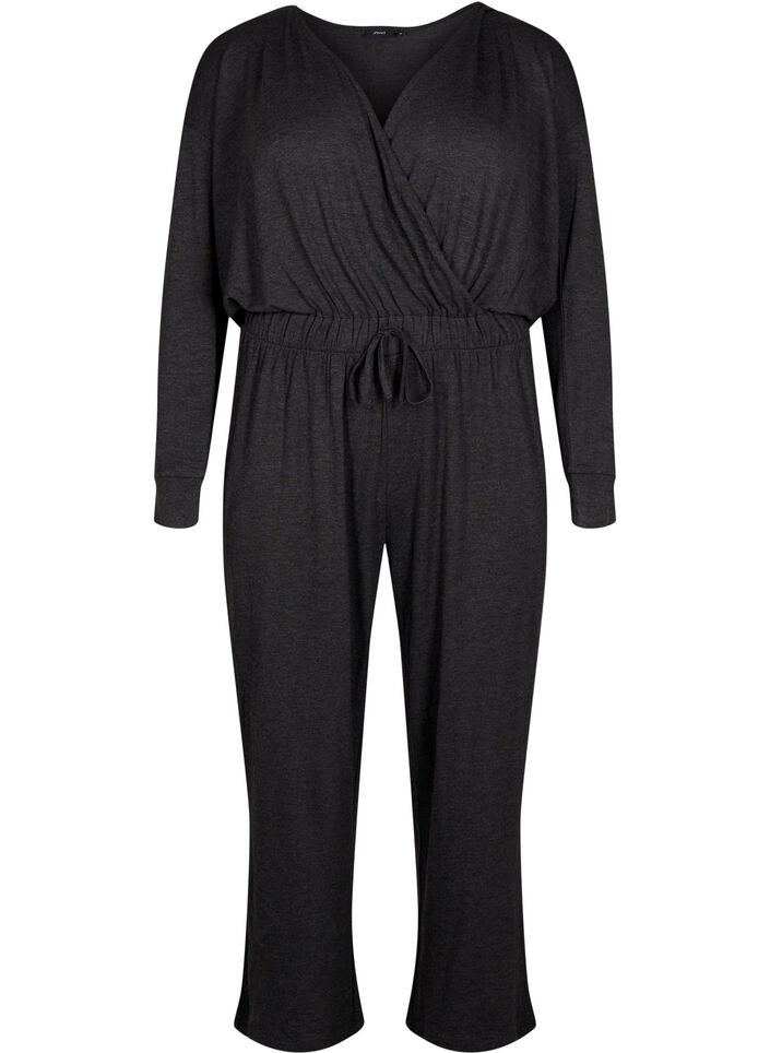Jumpsuit with wrap and ties, Dark Grey Melange, Packshot image number 0