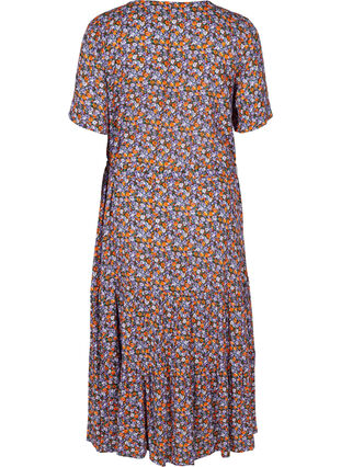 Short-sleeved midi dress in viscose, Purple Ditsy Flower, Packshot image number 1
