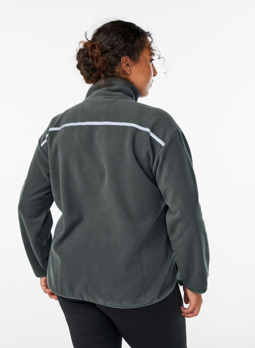 Fleece jacket with zip and reflective tape, Green, Model image number 2