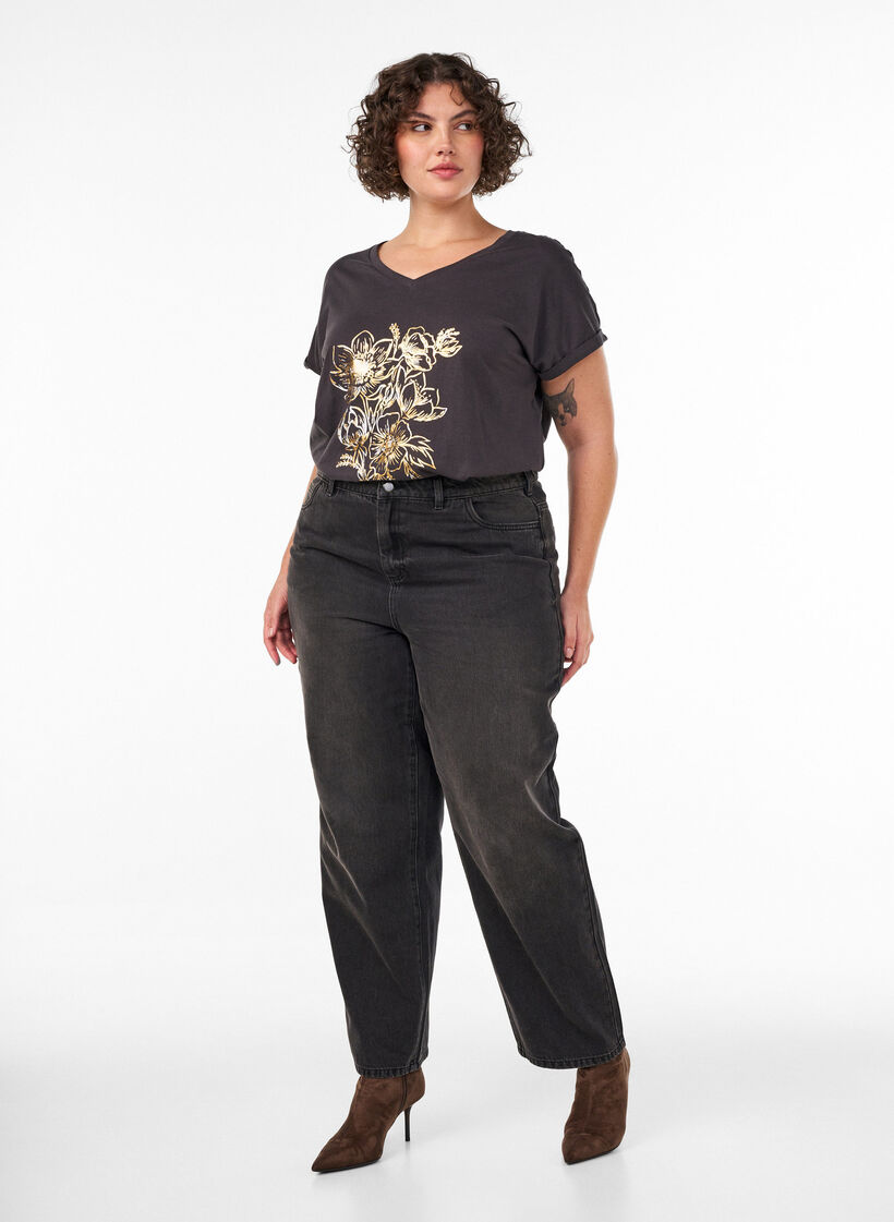 Cotton T-shirt with gold foil print, Dark Grey, Model image number 1