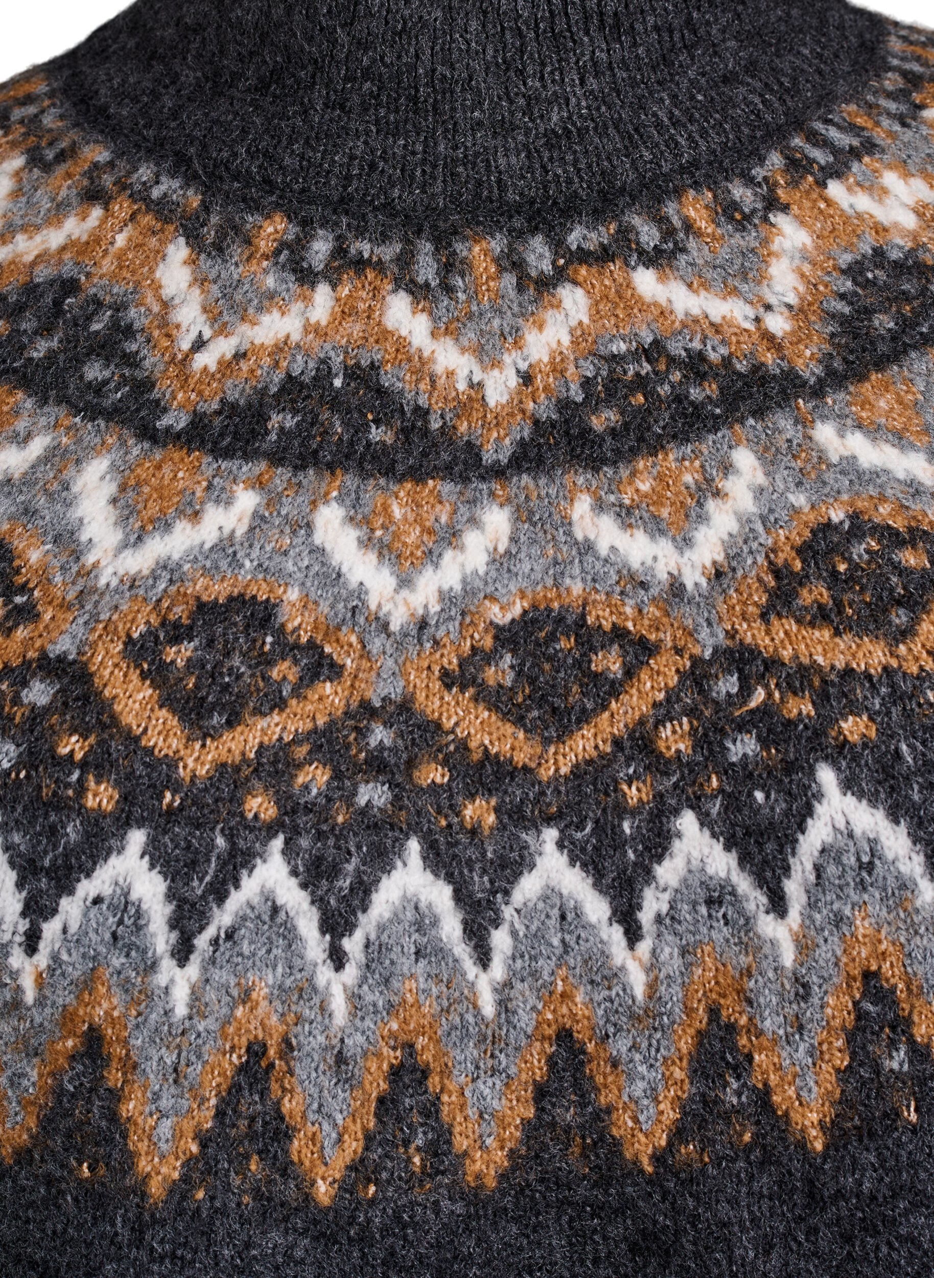 Zizzifashion Knit blouse with pattern and high neck, Dark Grey, Packshot image number 2