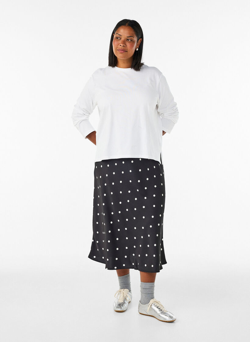 Satin midi skirt, Black, Model image number 0