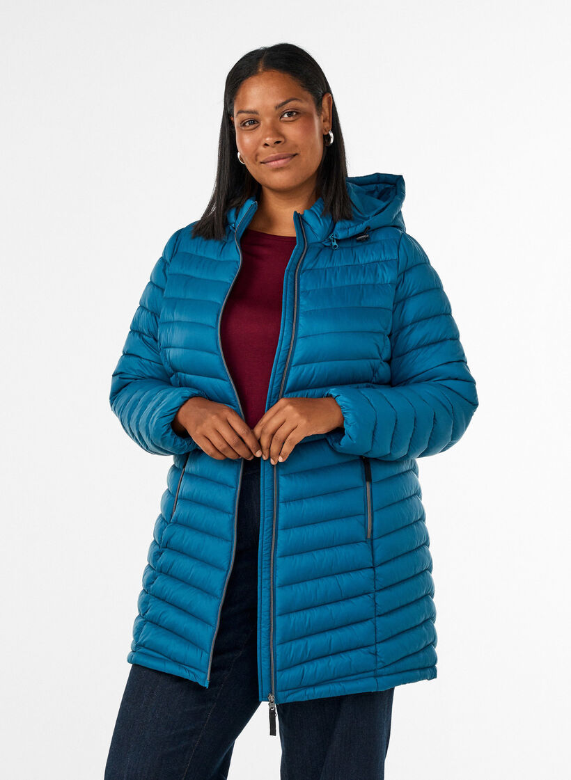 Lightweight jacket with pockets and detachable hood, Petrol, Model image number 0