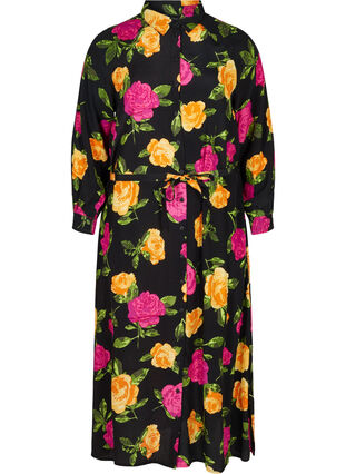 Floral viscose maxi dress with button fastening, Black Flower AOP, Packshot image number 0