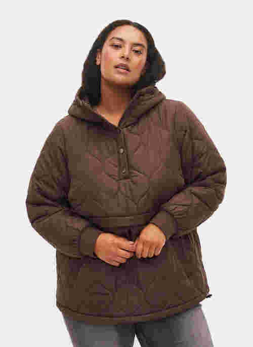 Quilted thermal anorak with a hood, Black Coffee, Model
