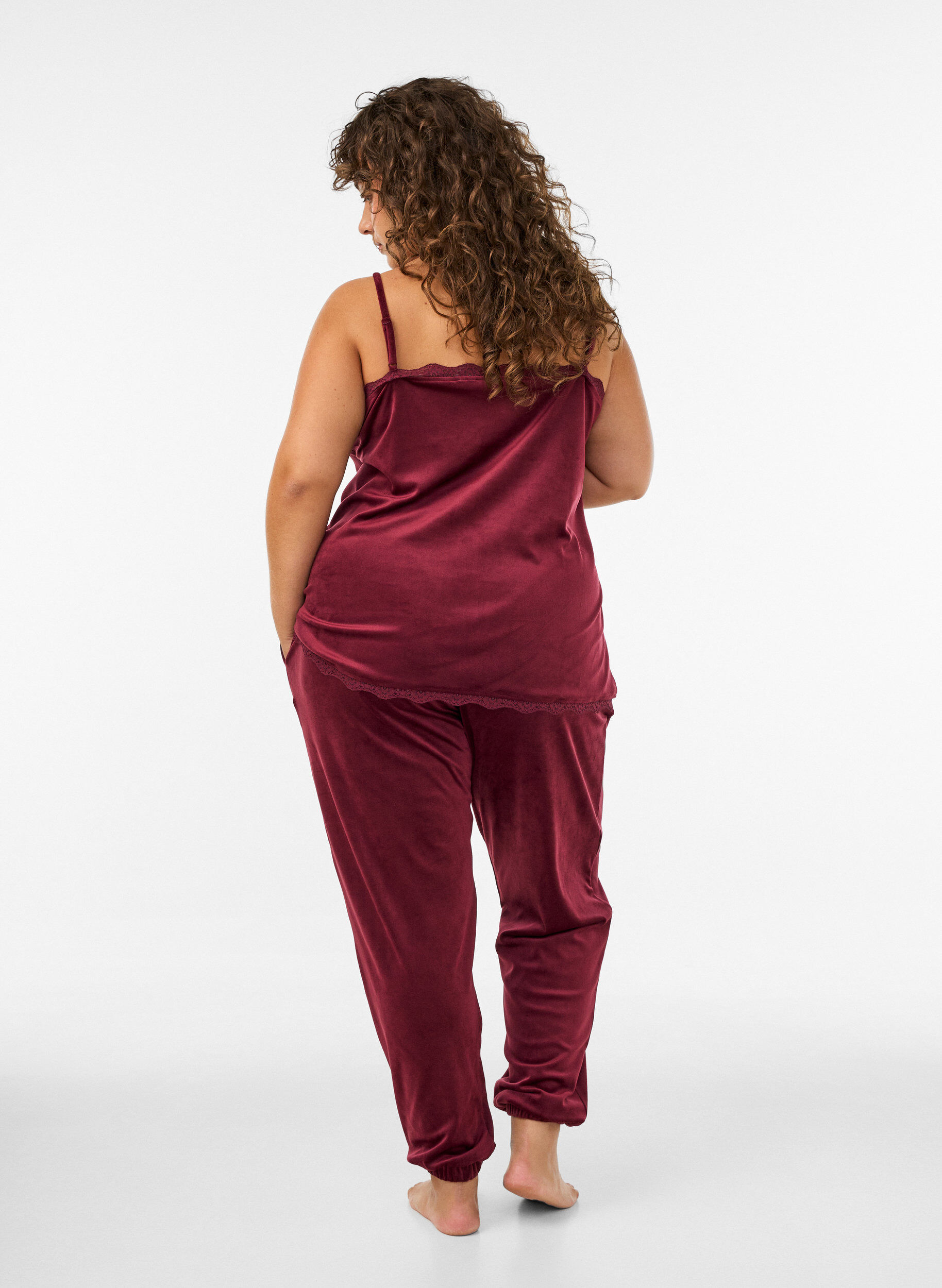 ZizzifashionLoose velour trousers, Red, Model image number 2