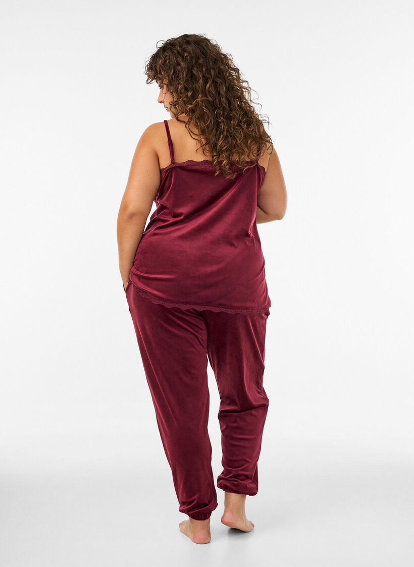 Loose velour trousers, Red, Model image number 2