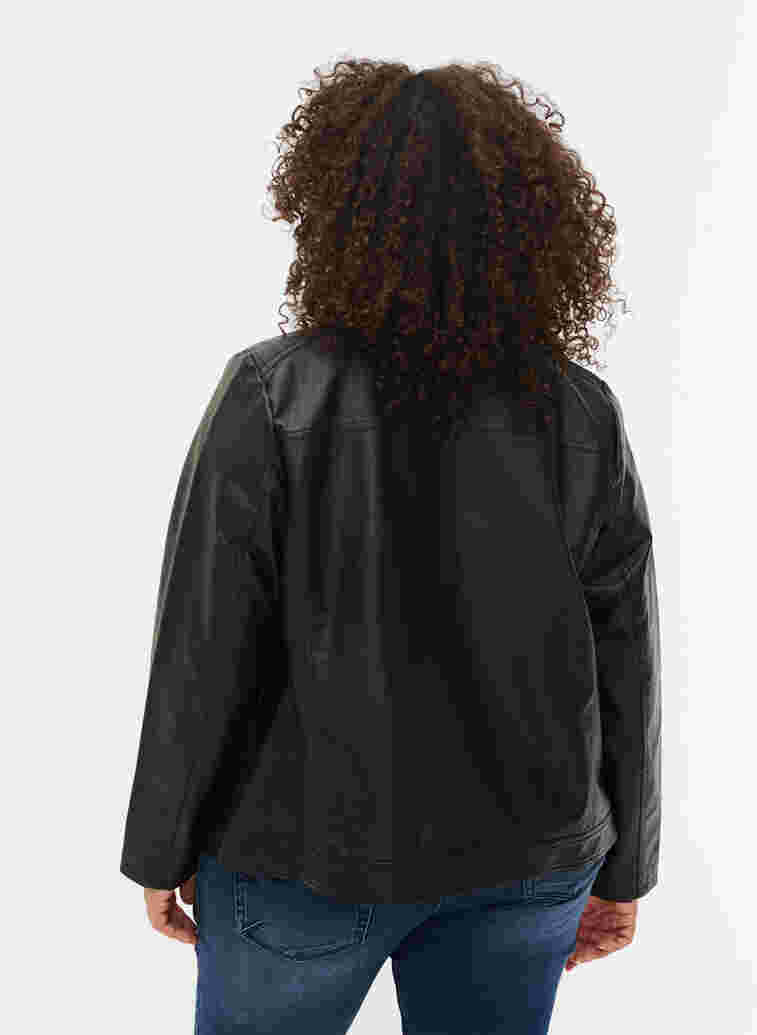 Faux leather jacket with pockets, Black, Model